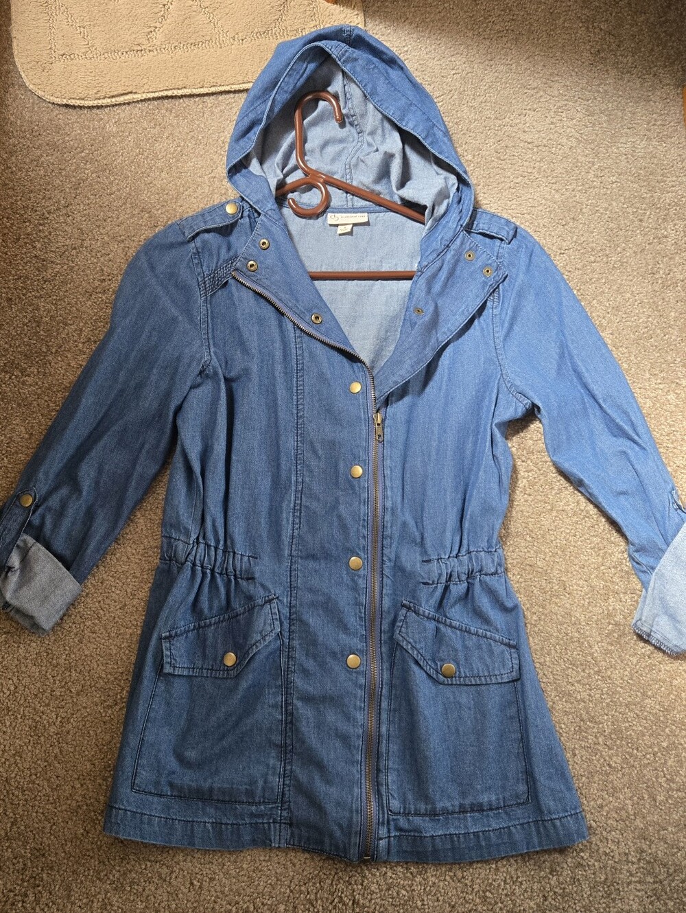 Light Blue Hooded Denim Jacket - Women's Casual Anorak S